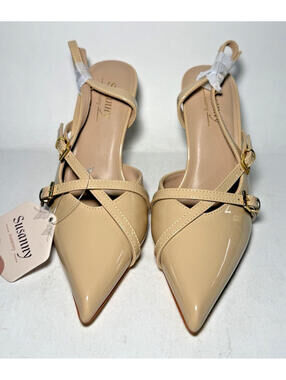 Susanny Women's Closed Toe High Heels Slingback Strap Nude